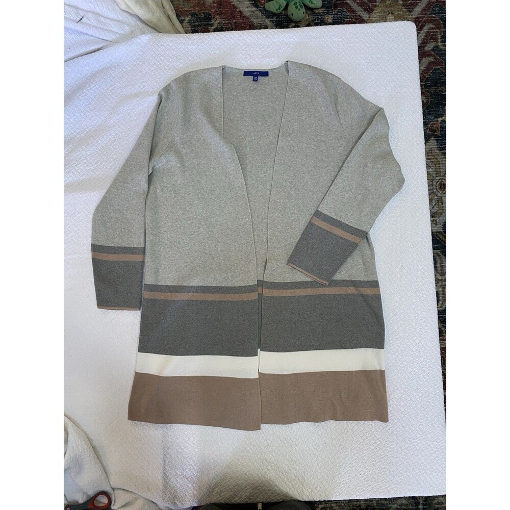 Apt. 9 Women's Colorblock Open Front Cardigan Sweater XXL Gray Tan White